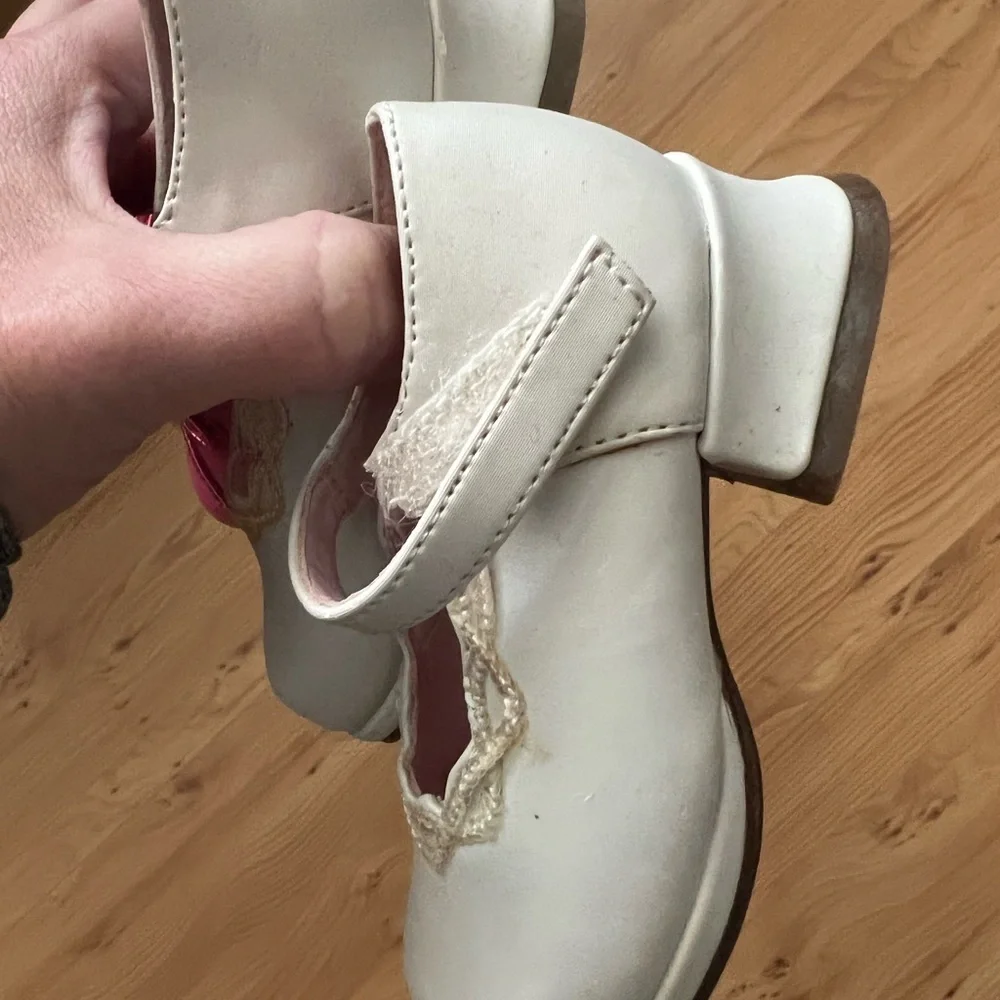White Dress Shoes Pink Fancy Toddler Shoes Little Girl Shoes Sz 5 and 6.5
